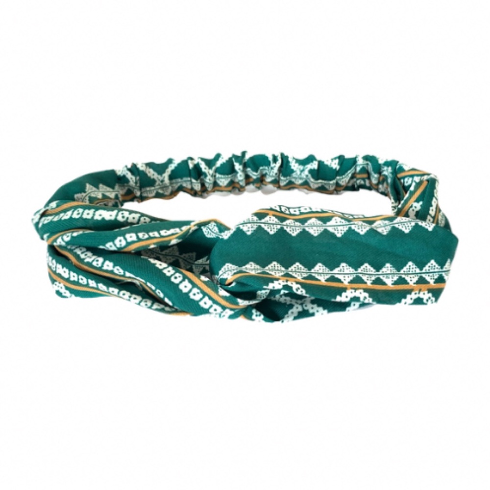 Green & Tan Print Boho Twist Stretch Headband